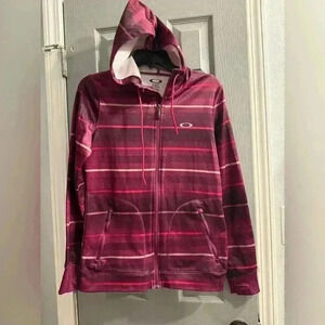 Women’s Oakley zippered front purple stripe drawstring hoodie jacket size S/P